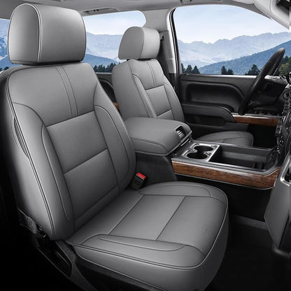 Coverado Chevy Silverado Seat Covers, Faux Leather Seat Covers Fit for Chevy Silverado GMC Sierra 2007-2026 1500, 2015-2026 2500HD 3500HD Crew Double Extended Cab (Front,Gray)