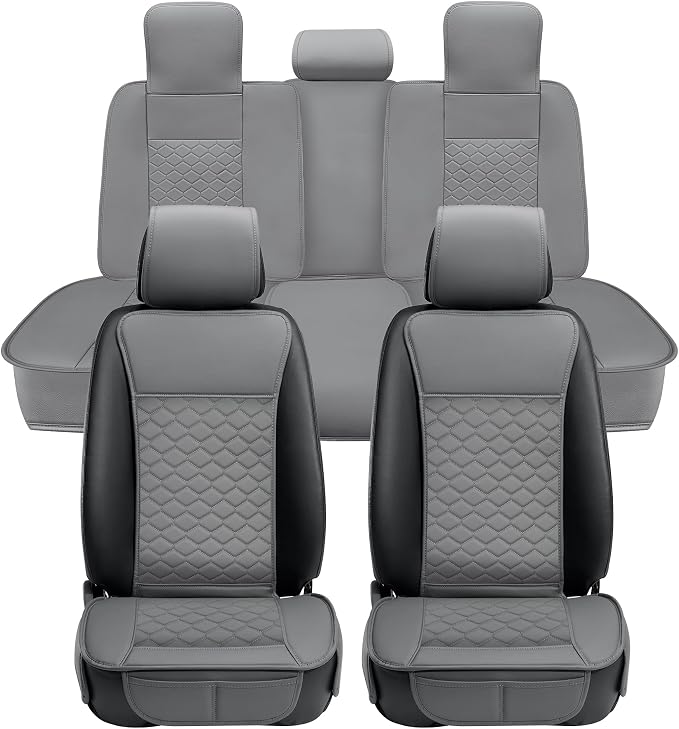 Elantrip Car Seat Cover Full Set Leather Car Seat Protector Universal fit for Most Cars SUVs and Trucks Water Proof Front and Rear Seat Protector Gray