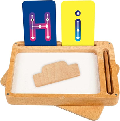 Blue Ginkgo Montessori Sand Tray – Premium Wooden Tray with Lid for Letter Tracing, Numbers, Drawing, Classroom Use (9.8 x 6.7 Inches)