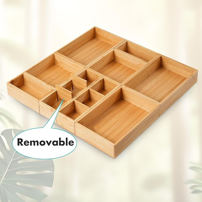 Fabsome Drawer Organizer, Small Wooden Container Tray