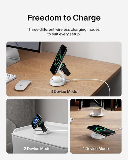 Belkin MagSafe Charger Compatible, 3-in-1 Qi2 15W Wireless Charging Station