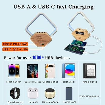 Wood Sunrise Alarm Clock with White Noise Machine 3 Color Night Light 15