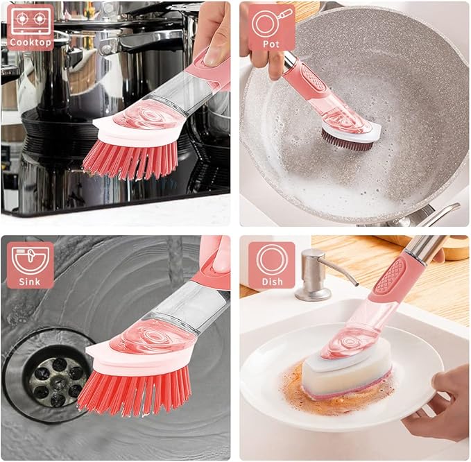 Dish Cleaning Brush, Soap Dispensing Dish Brush Set