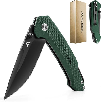 FLISSA Pocket Folding Knife, 3.2??D2 Blade G10 Handle EDC Knife with Pocket Clip Liner Lock for Hunting, Camping, Survival, Outdoor Activities(Green)