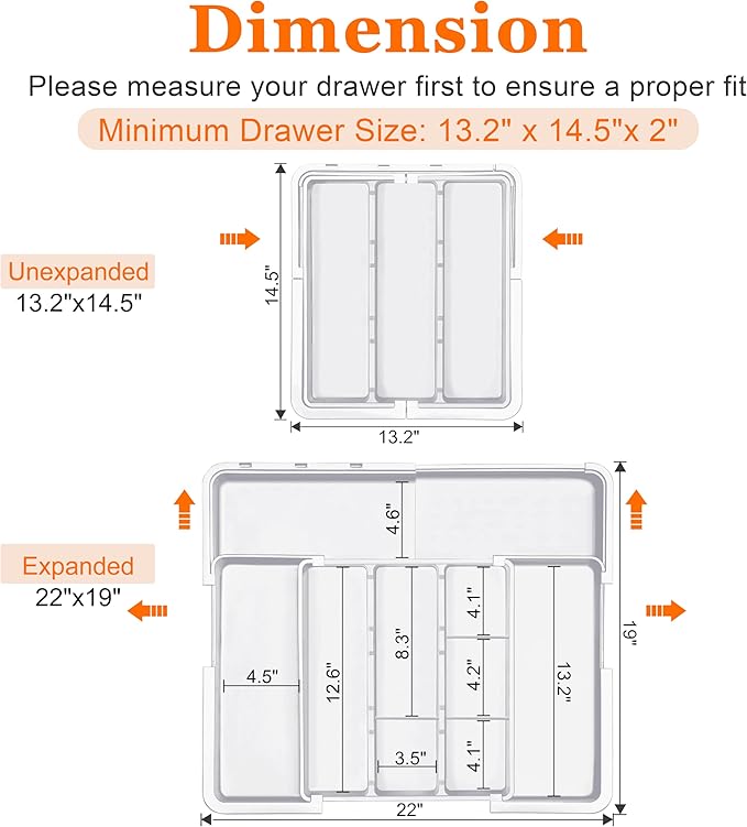 Spaclear Large Utensil Drawer Organizer Expandable Silverware Organizer