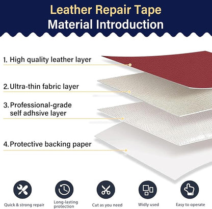 Zenyao Leather Repair Patch Tape - Self Adhesive Leather Repair Kit for Car Seat Furniture, Heavy Duty Vinyl Repair Patch for Couch Sofa, Waterproof for Rips Scratches Tears, 16x60 Inch Roll, Red