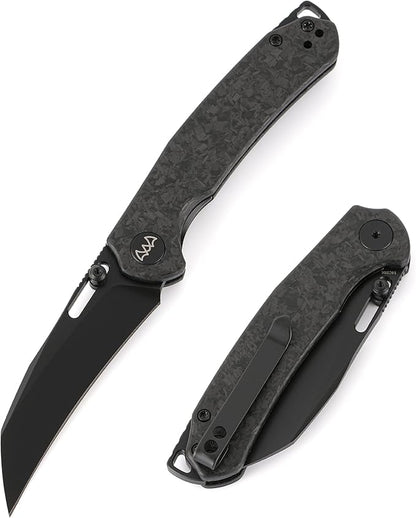 Folding Pocket Knife, 3.1" Stonewash Blade EDC Knife with Safety Liner Lock, Small Pocket Knife with Clip for Men, Sharp Camping Hiking Hunting Survival Knives