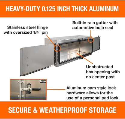 Buyers Products 1762642, 24x24x48 Smooth Aluminum Underbody Truck Tool Box with Double Barn Door, Cam‑Lock Hardware, Rain Gutter Seal, Universal Mount Storage for Flatbed and Trailer Use