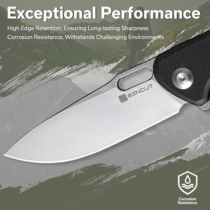 SENCUT Pocket Knife for Men, Vesperon Folding Knives for EDC, 3.35" Blade G10 Handle, Liner Lock knives for Outdoor Indoor S20065-1 (Black)