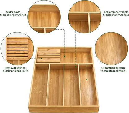 VaeFae Bamboo Silverware Organizer, Utensil Holder