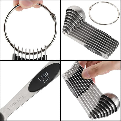 Magnetic Measuring Spoons Set of 9 Stainless Steel Stackable Measuring Spoons