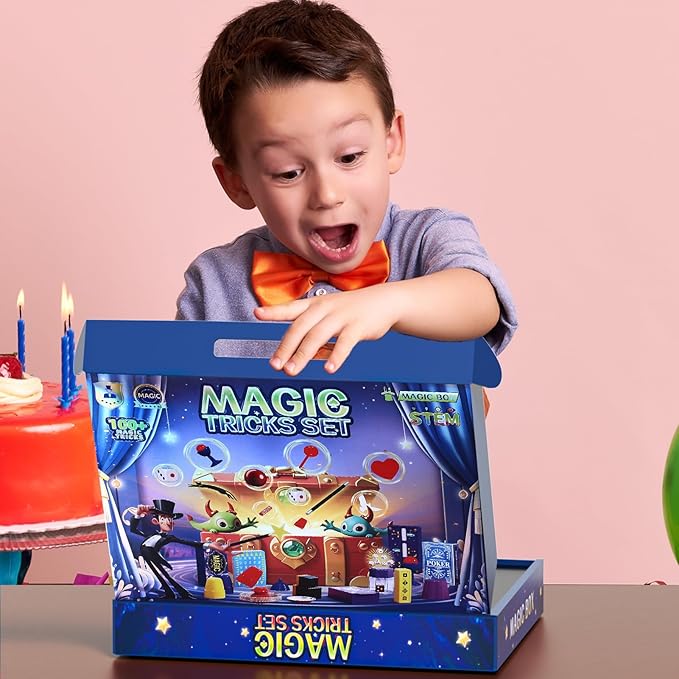 Magic Tricks Kit, 30 in 1 Magic Tricks Set for Kids Age 6 7 8 9 10 11 12, Magician Costume for Pretend Play & Step-by-Step Video Instruction for Beginners, Christmas Halloween Birthday Gifts for Kids