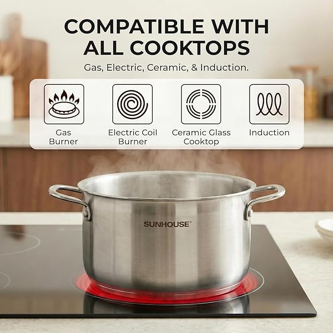SUNHOUSE 18/8 Stainless Steel Stock Pot