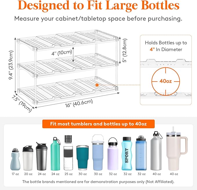 Lifewit Stackable Bottle Storage Organizer, Large Slot Water Bottle Tumbler Cup