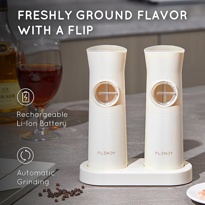 Flendy Gravity Electric Salt and Pepper Grinder Set Rechargeable, Automatic