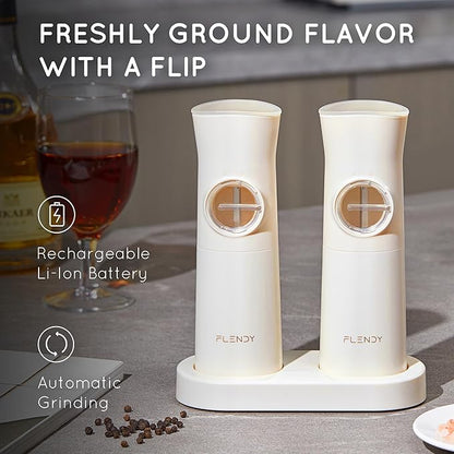Flendy Gravity Electric Salt and Pepper Grinder Set Rechargeable, Automatic