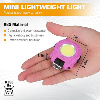 EverBrite 2 Pack COB Keychain Work Light, Mini Rechargeable Magnetic Keychain Light, Sensor Mode, Multifunctional Small Keychain Flashlights, Portable, Waterproof, for Camping, Hiking, 6 Modes, Pink
