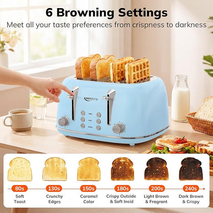 Keenstone Toaster 4 Slice, Retro Stainless Steel Wide Slot Toaster