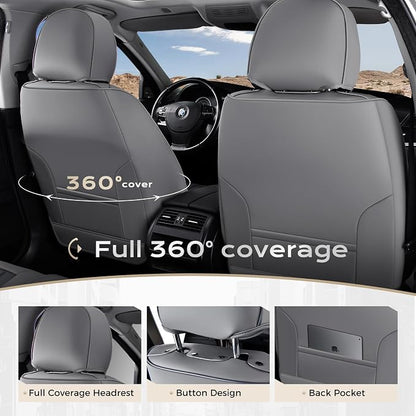 Coverado Car Seat Covers Full Set, Seat Covers for Cars, Car Seat Cover, Car Seat Protector, Leather Car Seat Cushion, Waterproof Car Seat Covers Front Seats and Back Fit for Most Cars(Gray&Black)