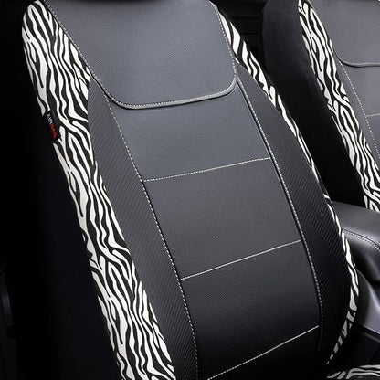 Flying Banner car seat Covers Protects Zebra Printing Faux Leather Carbon Fiber Front Pair Carbon Fibre