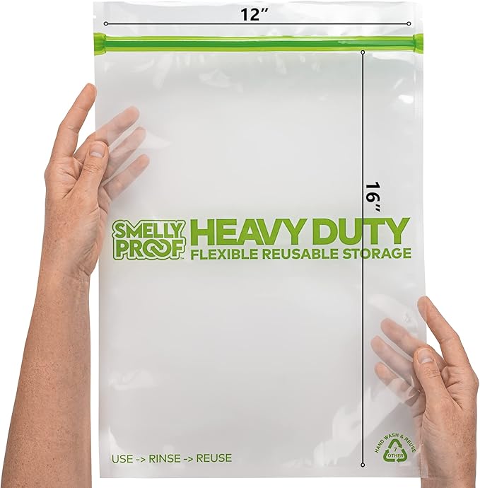 50 PACK, Heavy Duty 5mil Thick REUSABLE Food Freezer STORAGE BAGS by Smelly Proof, Extra X-Large, US-Made, Non-Silicon, No PEVA, BPA FREE, Dishwasher-Safe, Triple Zip, XXL 2-Gallon 12" x 16" - 50 pcs