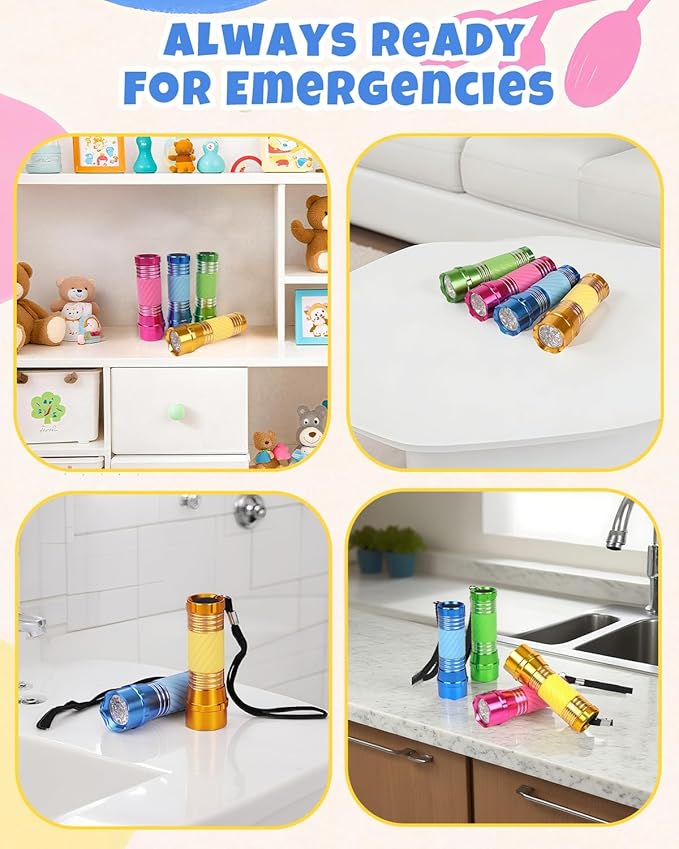 EverBrite 4-Pack Mini LED Aluminum Flashlight Party Favors Colors Assorted for Hurricane Supplies with Handle Glow in Dark