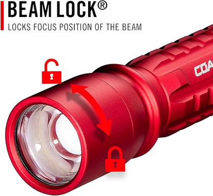 Coast XP11R 2600 Lumen USB-C Rechargeable LED Flashlight with Slide Focus®?¯and Pure Beam® Focusing Optic, 4 Light Modes, Red