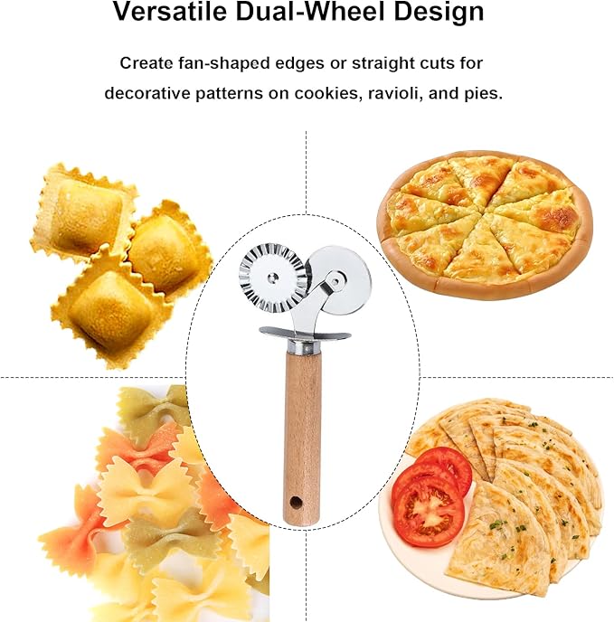 Pastry Double Cutter Wheel, 2 Pack Pasta Cutter Wheel, Dual-Head Baking Tool