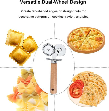 Pastry Double Cutter Wheel, 2 Pack Pasta Cutter Wheel, Dual-Head Baking Tool