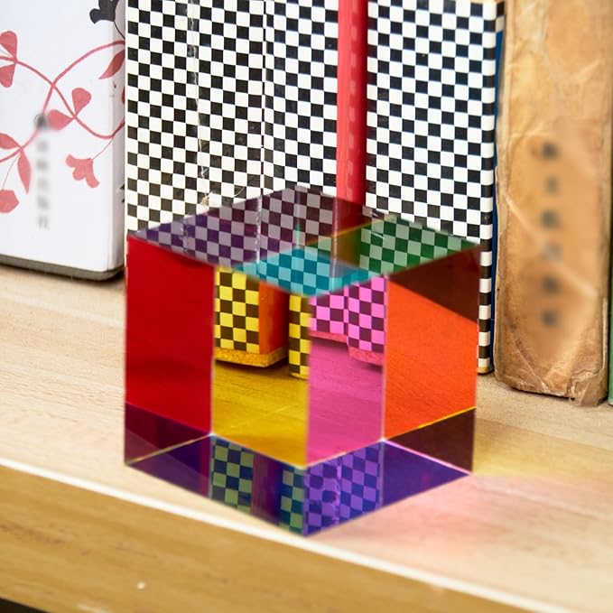 CMY Color Cube, 40mm (1.6 inch) Mixing Colorful Acrylic Prism, Physics Toy and Desktop Decor, Educational Toys Gift for Kids, 4cm