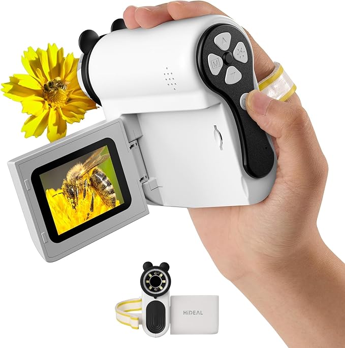 HP60 IPS Microscope for Kids: [Auto On & Off] [3-in-1] 2" Portable Handheld Microscope Miniscope, Pocket Mini Scope Educational Science Kit, Christmas Birthday Gifts for Kids, PC View, White