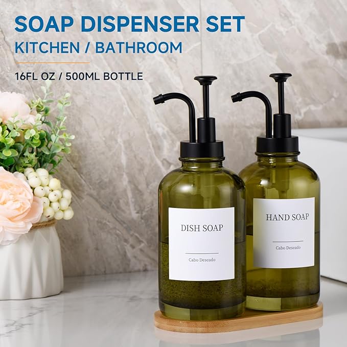Glass Soap Dispenser with Pump, Dish and Hand Soap Dispenser