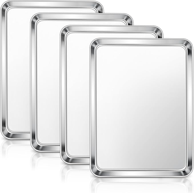 E-far Baking Sheets Set of 4, 16” x12” x 1” Stainless Steel Cookie Sheets Pans