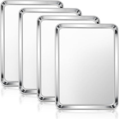 E-far Baking Sheets Set of 4, 16” x12” x 1” Stainless Steel Cookie Sheets Pans