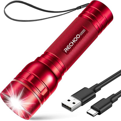 RECHOO Rechargeable Flashlights High Lumens, G1000 Super Bright Flash Light, Small Zoomable LED Flashlight with 3 Lighting Modes, Portable Tactical Flashlight, Gift for Women(Battery Included)-Red