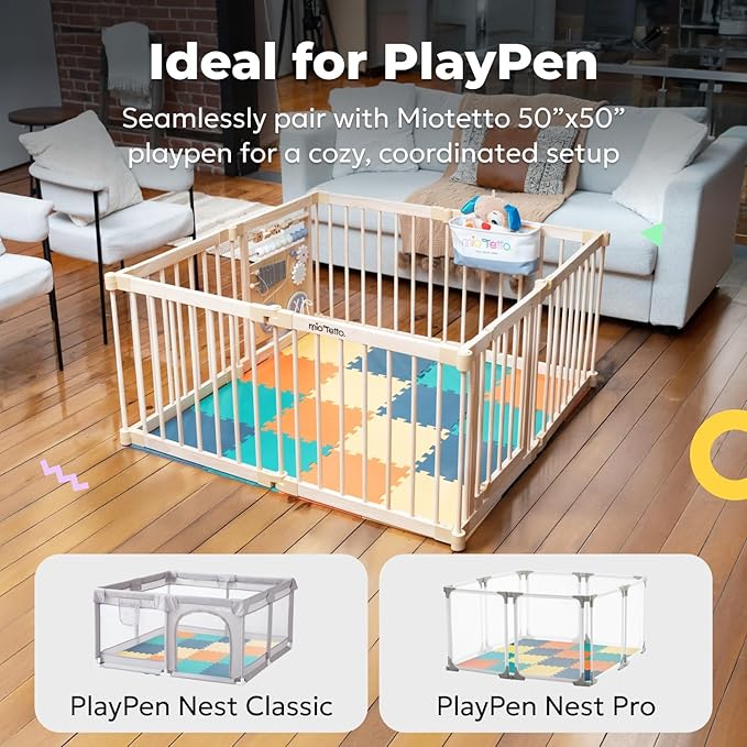 MioTetto Baby Play Mat, Soft Foam Floor Tiles for Kids. Adjustable Interlocking Foam Tiles, Fits with 50x50 Playpen Baby mat for Crawling & Development, Safe & Non-Toxic Playmat for Babies 6-12 Months