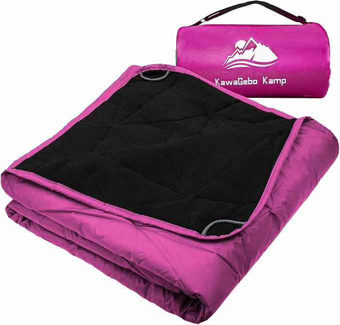 Outdoor Waterproof Blanket, Foldable Fleece Stadium Blanket for Outdoor Sports Event, Camping, Car, Pet, Picnics - Windproof, Wearable, Machine Washable 80" x 58" (Rose Purple)