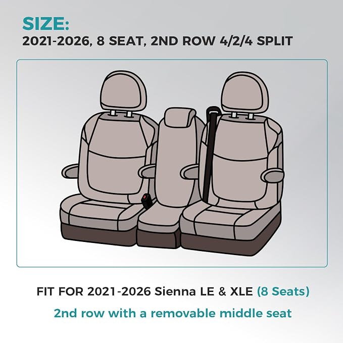 Customized for Toyota Sienna Seat Covers 2021-2026 Sienna 8 Seats 3 Row, Leather Car Seat Covers Waterproof Seat Covers Full Set for Cars, Car Seat Protectors, Airbag Compatible(Brown)