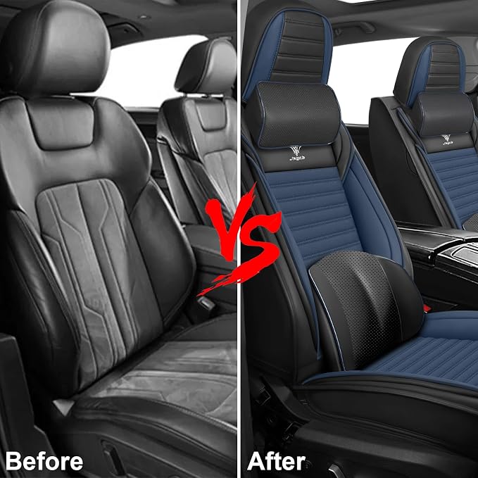 Seat Covers Full Set Fit for Nissan Rogue 2015-2026, Breathable and Comfortable Leather Car Seat Cover, Deluxe Waterproof Cushion Cover Auto Interior Accessories (Black Blue)