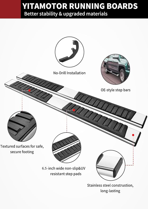 YITAMOTOR Running Boards Compatible with 2019-2026 Chevy Silverado/GMC Sierra 1500, 2020-2026 Silverado/Sierra 2500HD 3500HD Crew Cab(Excl. 2019 1500 LD), 6.5'' Stainless Steel Side Steps Nerf Bars