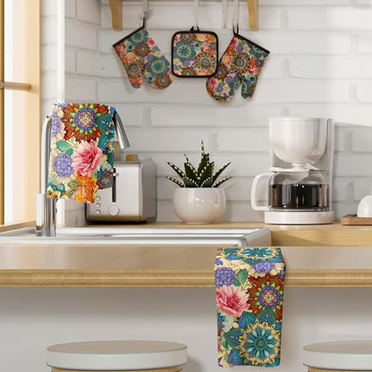 Jingmore 6 Pcs Kitchen Decor Set Accessory Farmhouse Kitchen Towels Pot Holders