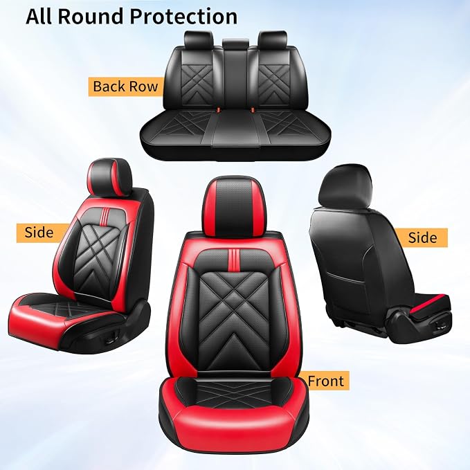Traverse Car Seat Covers Fit for Chevrolet/Chevy Traverse 2018-2026, Full Coverage Leather Waterproof Breathable Seat Covers, Automotive Seat Protectors, Airbag Compatible, (5 Seats, Red Black)