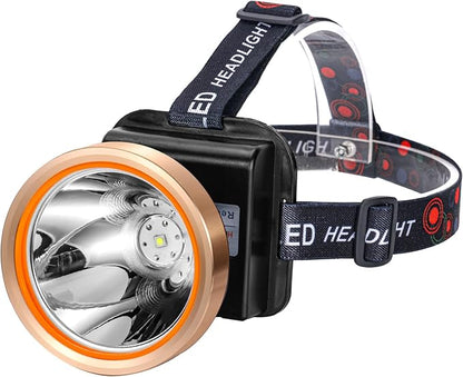 Superbright LED Rechargeable Headlamp,High Power 2 Light Modes Waterproof Headlight Adjustable Gold Head Troch Lamp for Hunting Fishing Hiking(Yellow Light)