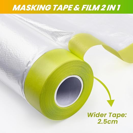 LLPT Pre-Taped Masking Film, 59.1" Unfolded x 66Ft, 0.31 Mil, 2 Pack