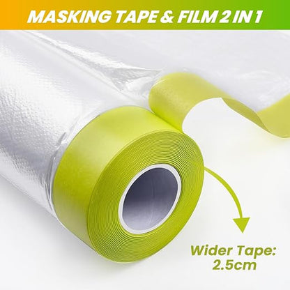 LLPT Pre-Taped Masking Film, 35.4" Unfolded x 66Ft, 0.31 Mil, 2 Pack