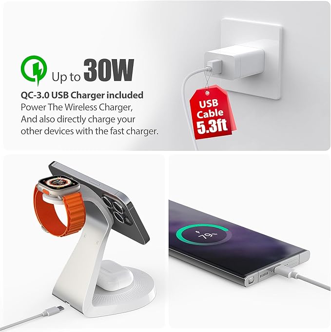 3 in 1 Charging Station for Apple Devices, Mag-Safe Charger Stand Fast Charging