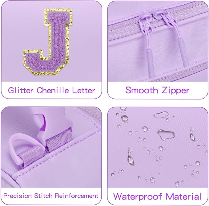 Initial Insulated Lunch Bag for Girls Kids, Back to School Gift, Reusable Leak-proof Lunch Box with Adjustable Strap for School Daycare Travel Picnic (Purple,J)