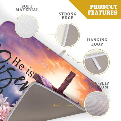 Easter Cross He is Risen Dish Drying Mats 18x24 Inch Spring Drying Mat