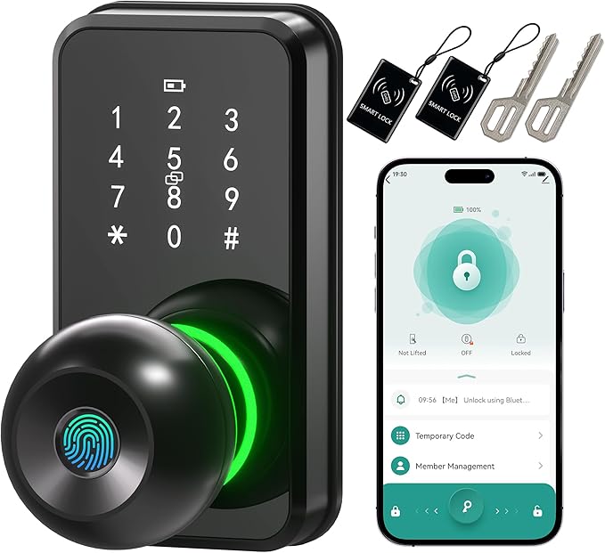Smart Door Lock with Knob, LinkThai Keyless Entry Fingerprint Lock with