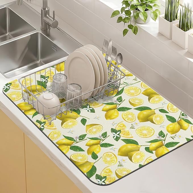 Kitchen Countertop Dish Drying Mat, Super Absorbent Coffee Bar Mat